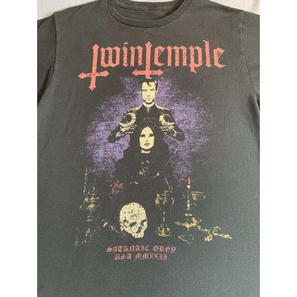 Twin Temple "Satanic Orgy" Black T-shirt Band USA/Mexico Tour Dates Sz S/M - Picture 3 of 7